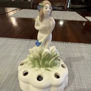 Art Deco Coronet Germany Nude Woman Flower Frog Figurine.
